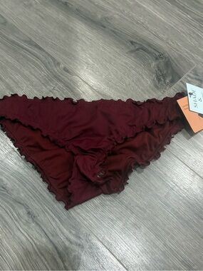 Shade & Shore Maroon Ruffled Bikini Bottoms